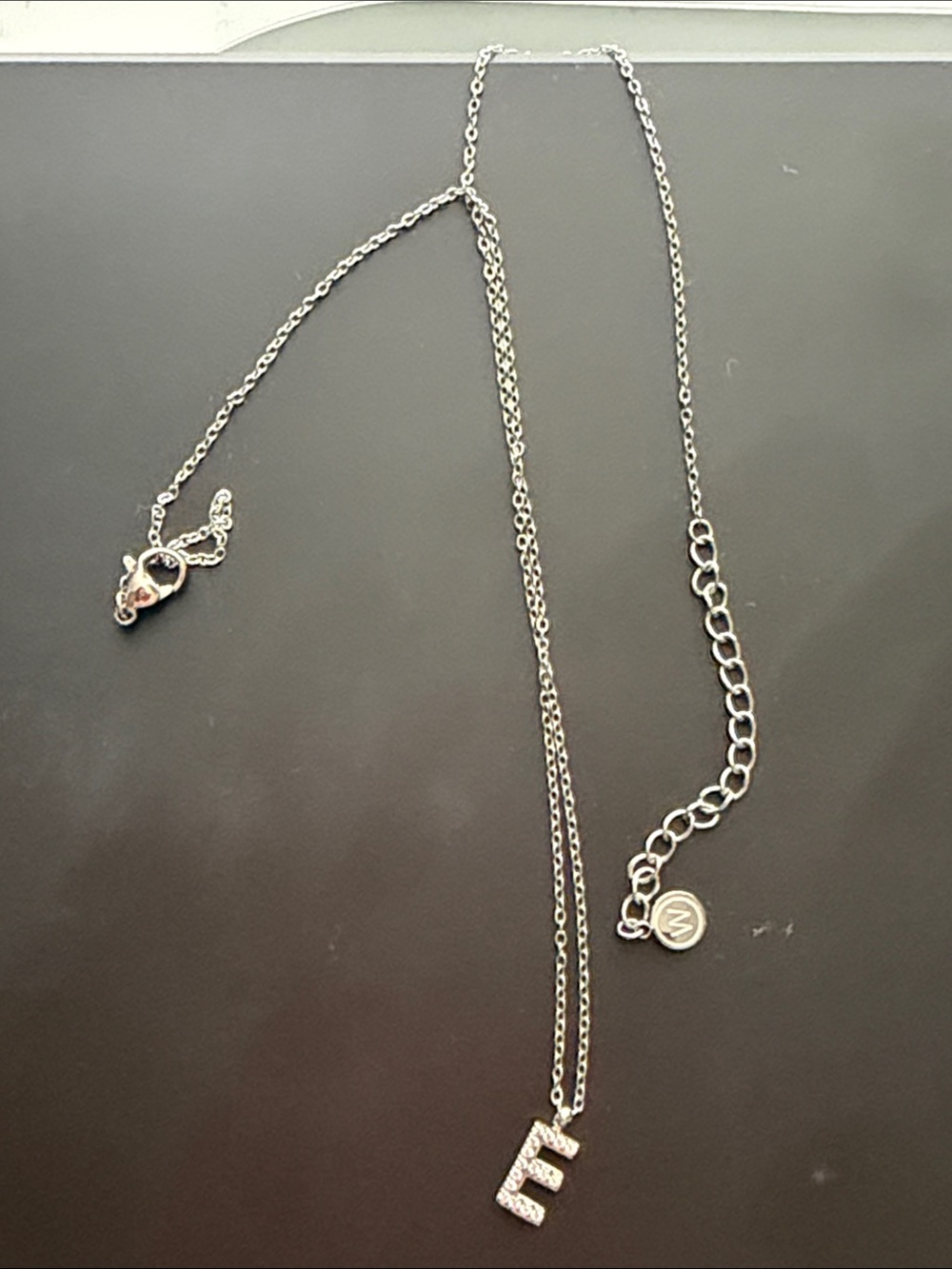Silver Initial E Necklace with Sparkling CZ Accent